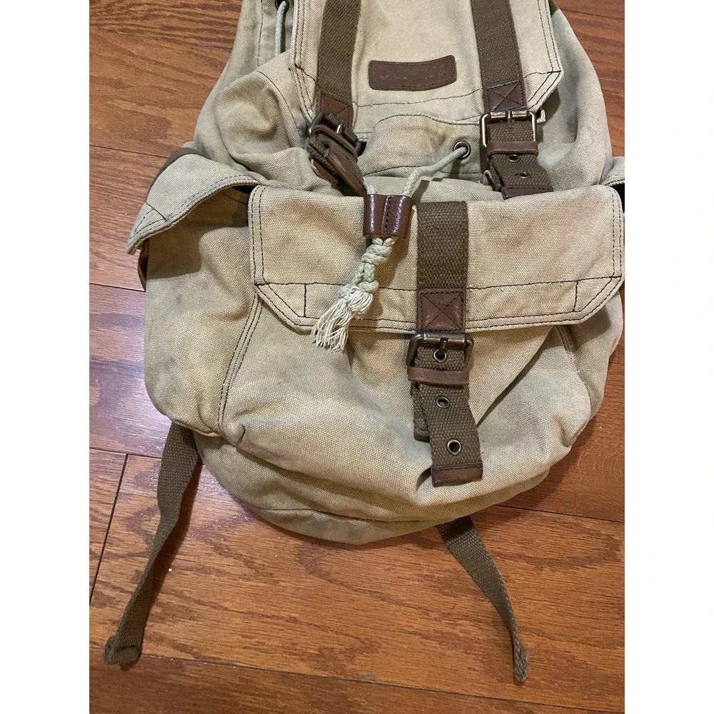 Gootium Canvas Rucksack Backpack Bag Drawstring Buckle Close Messenger Outdoor